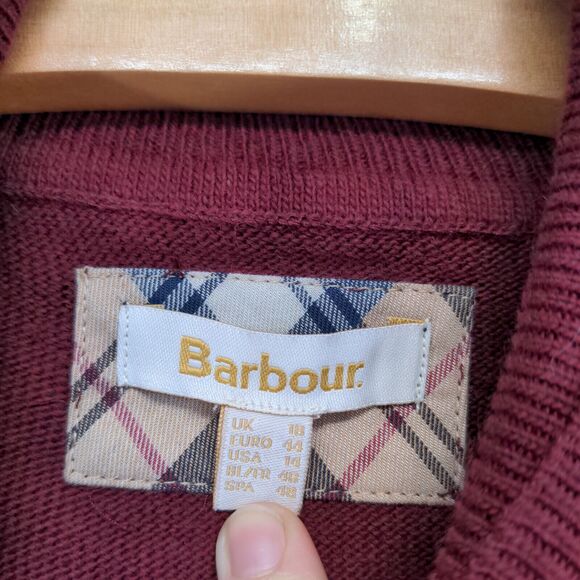 Barbour Women's Pendle Roll Collar Turtleneck Sweater Red 14 Elbow Patch - Picture 8 of 12